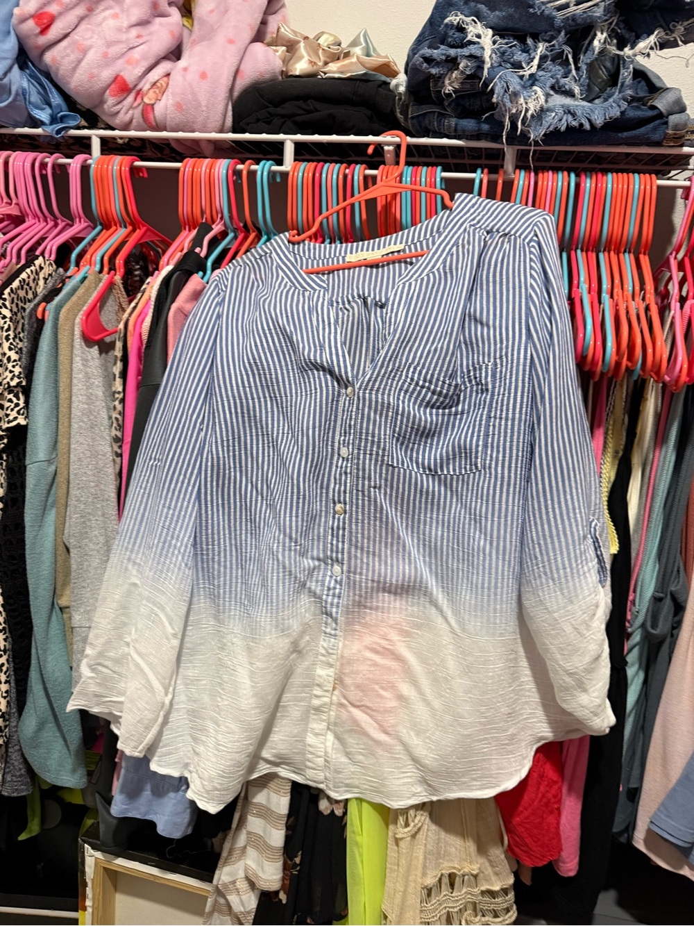 Striped Blue and White Dip-Dye Button-Front Shirt